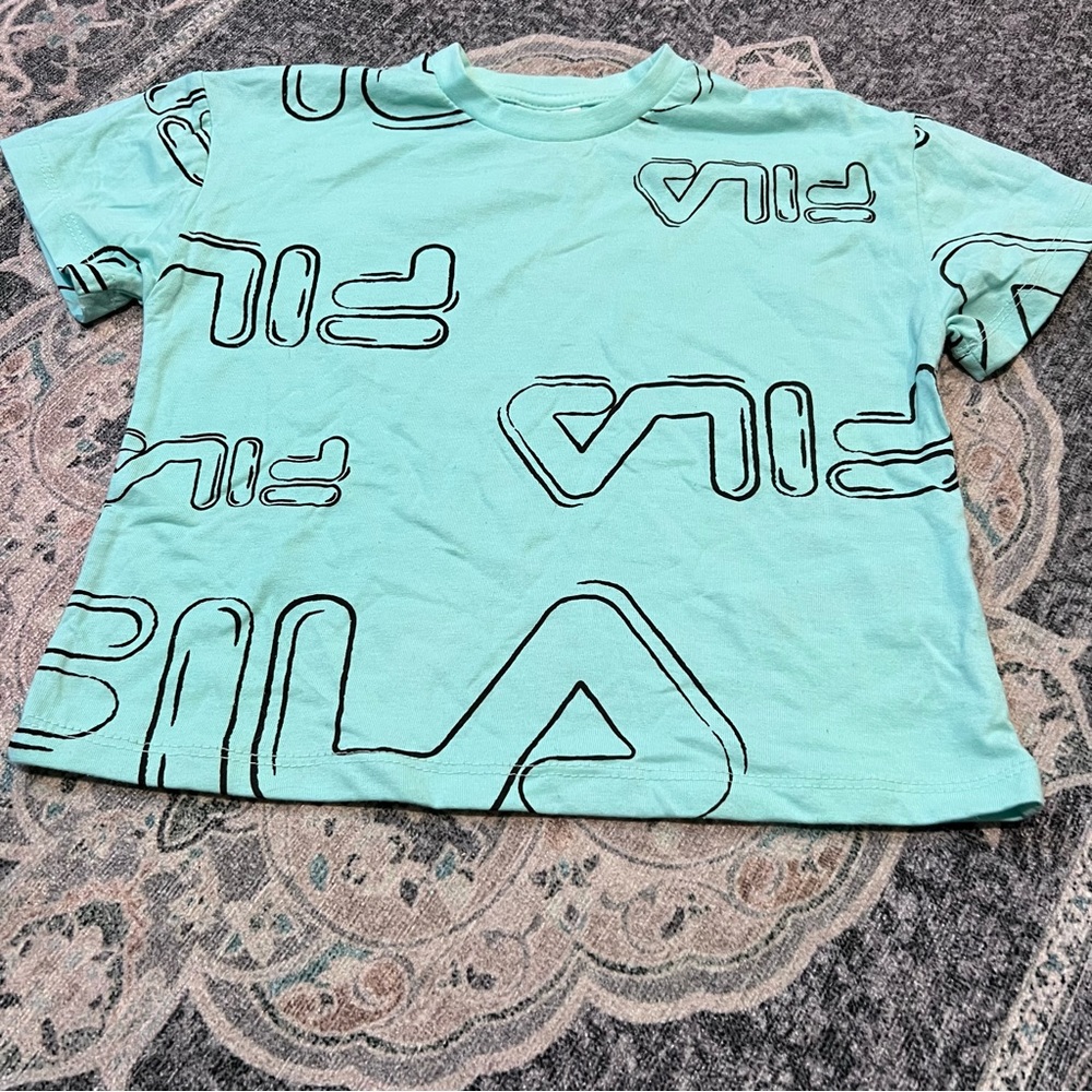 Turquoise Fila crop tee bubble letters